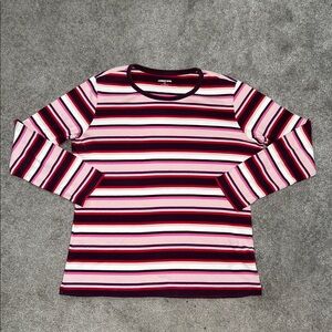 Land’s End Striped 100% Cotton Long Sleeve Shirt Pink Red Purple size XL